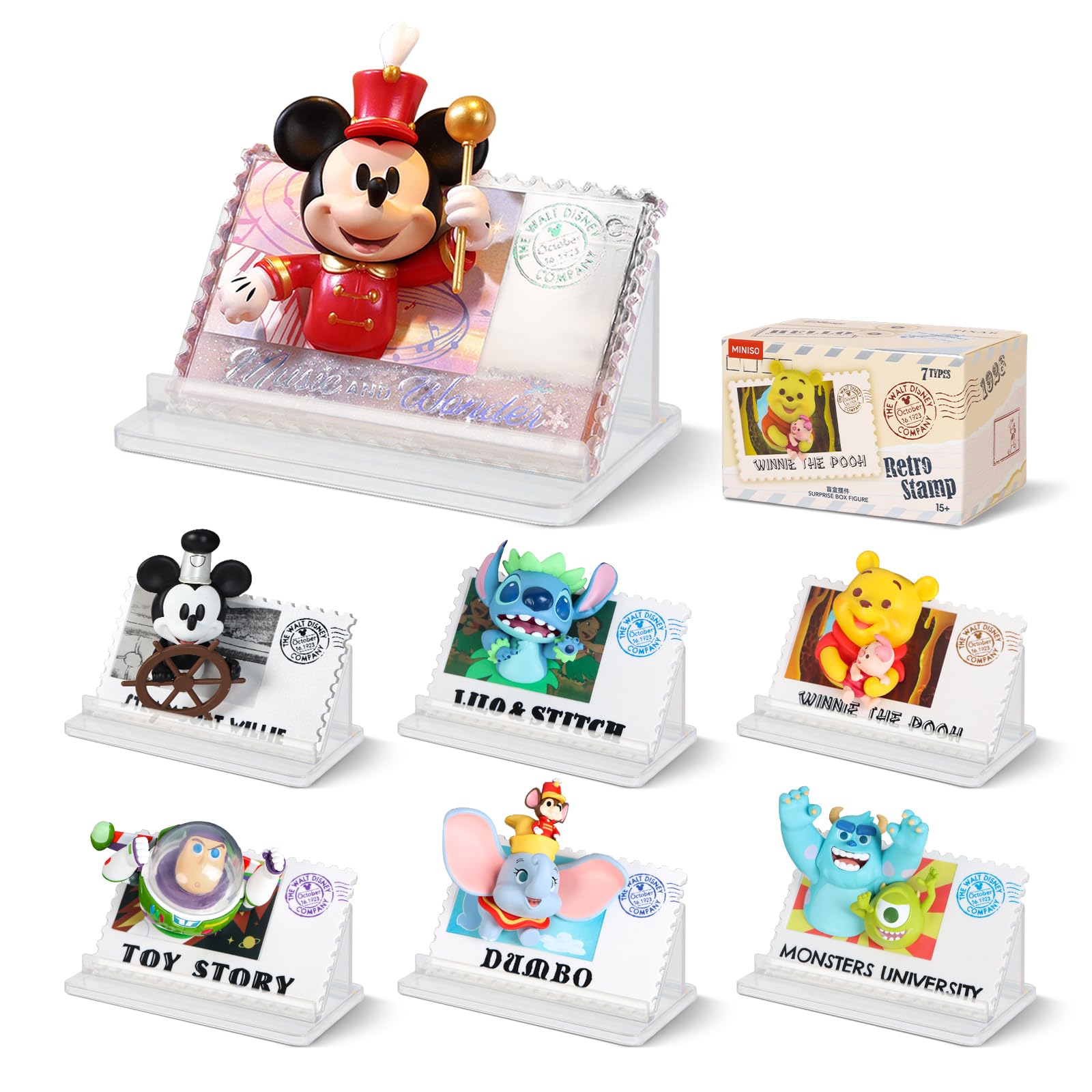 MINISO Disney Blind Box, Retro Stamp Blind Box Figure, Disney 100